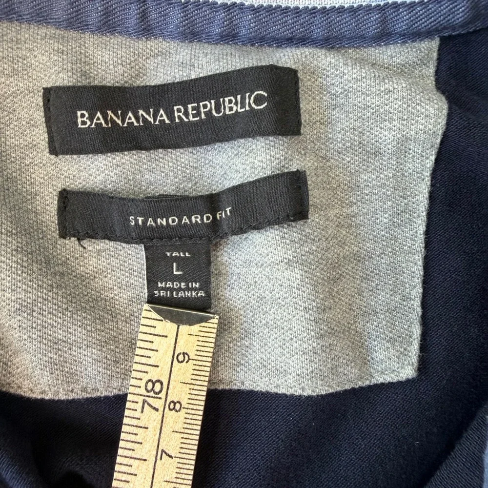 Banana Republic Mens Large‎ Tall Navy Blue Striped Collar Pique Polo Shirt L T